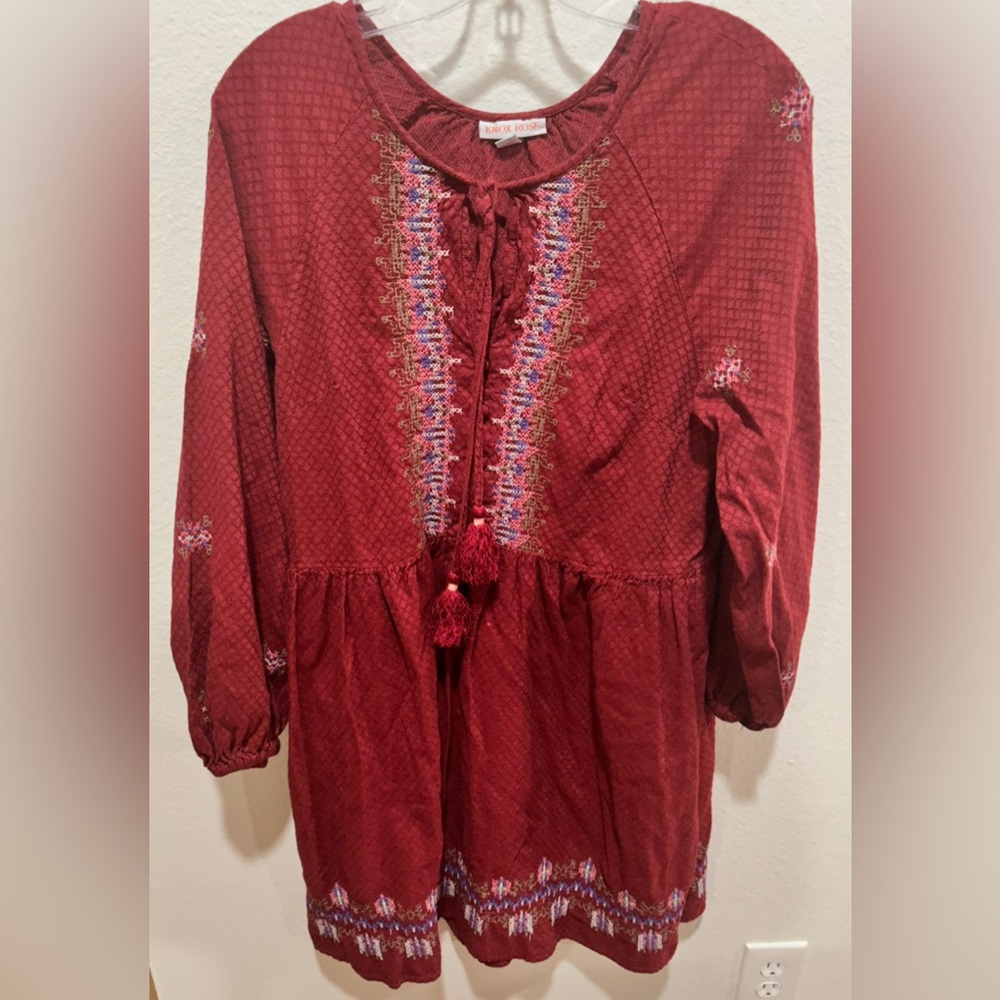 Knox Rose Burgundy Embroidered dress size Large‎
